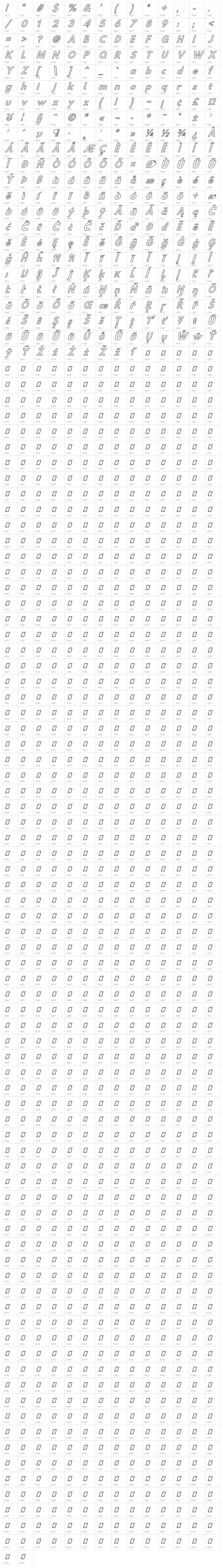 Hussar Simple Condensed Ghost Oblique 3 Character Map