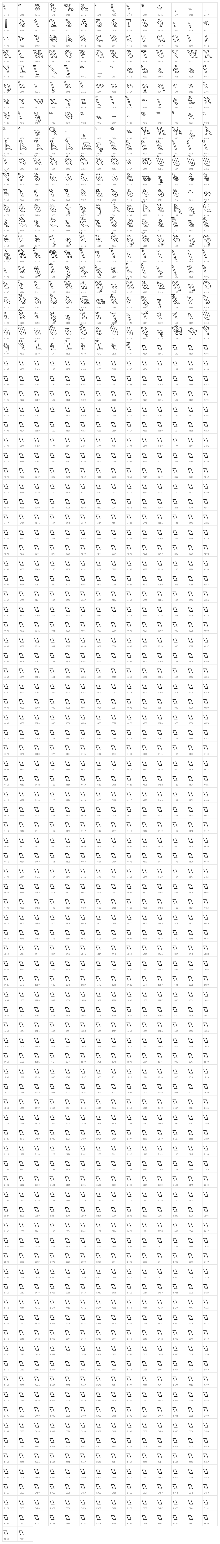 Hussar Simple Condensed Ghost OppositeOblique 3 Character Map