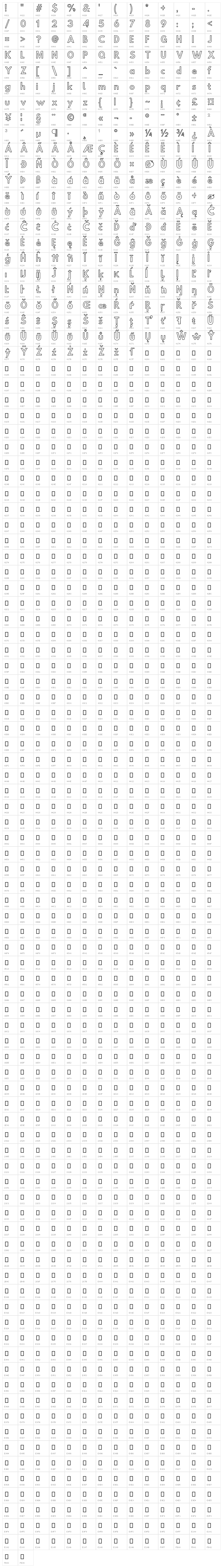 Hussar Simple ExtraCondensed Ghost Character Map