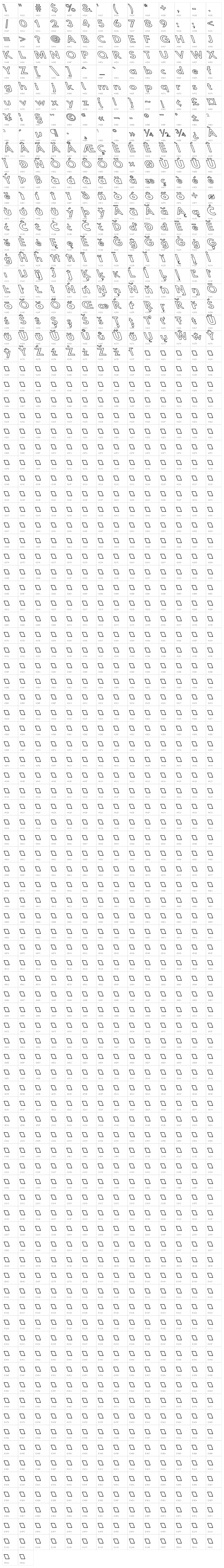 Hussar Simple SuperExtended Ghost OppositeOblique3 Character Map