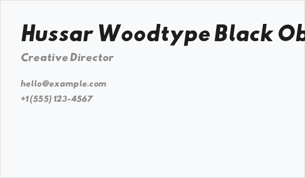 Hussar Woodtype Black Oblique Business Card