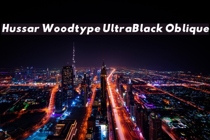 Hussar Woodtype UltraBlack Oblique Font examples