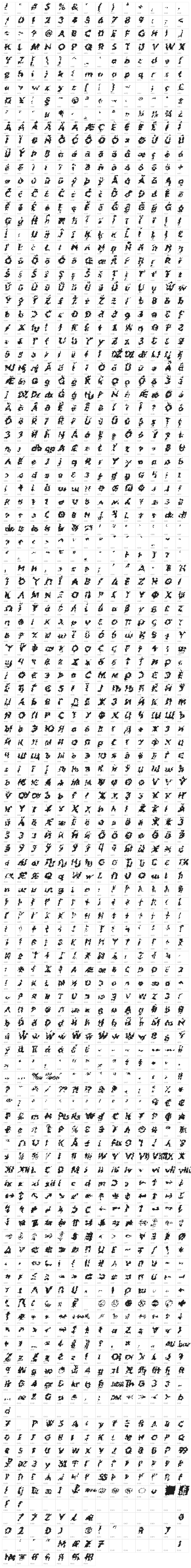 HussarLance-BoldOblique Character Map