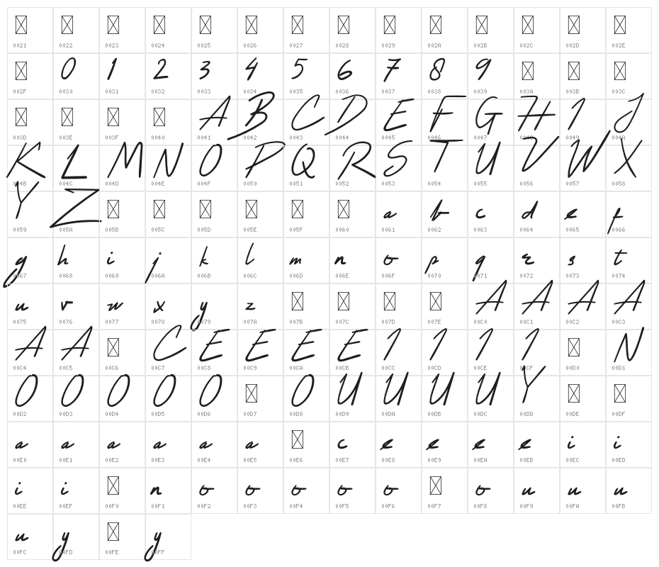HussleeBreakRegular Character Map
