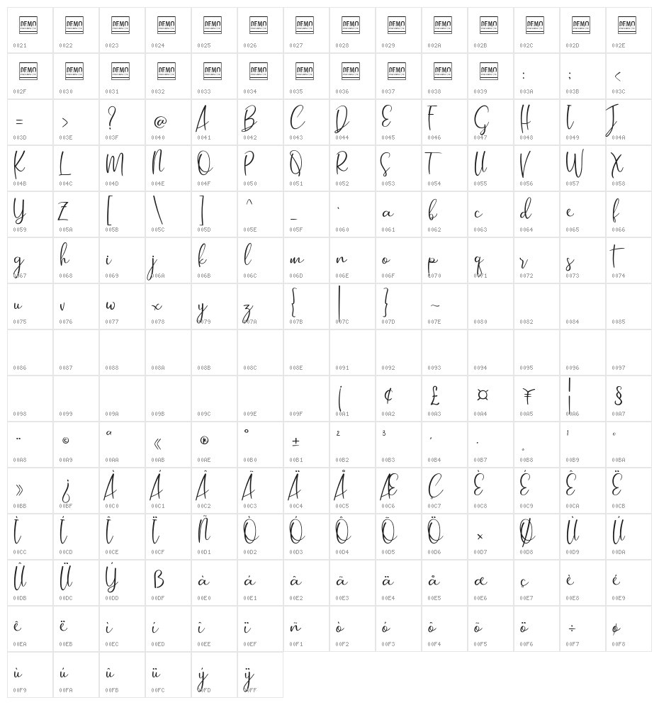 HusterdunScript Character Map
