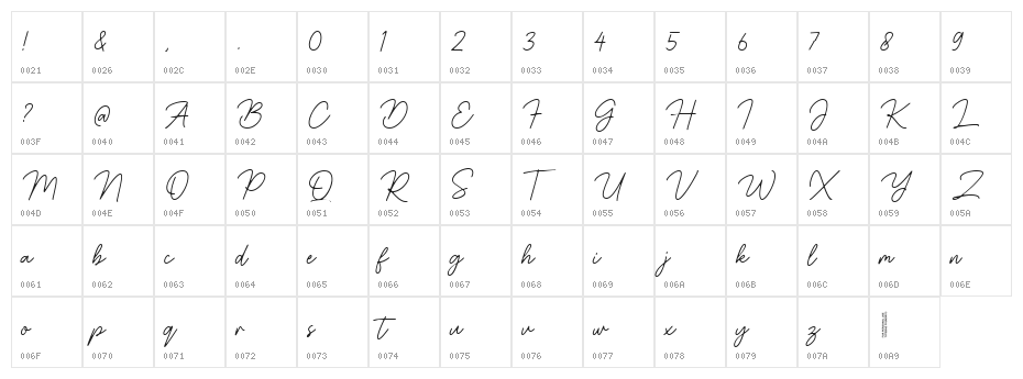 Hustine Character Map