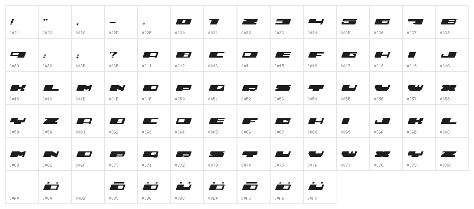 Hustler Bold Character Map