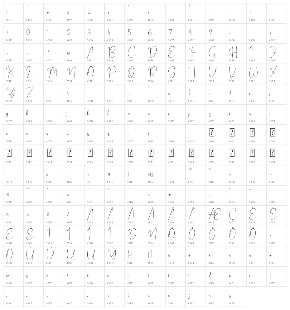 Huston Character Map