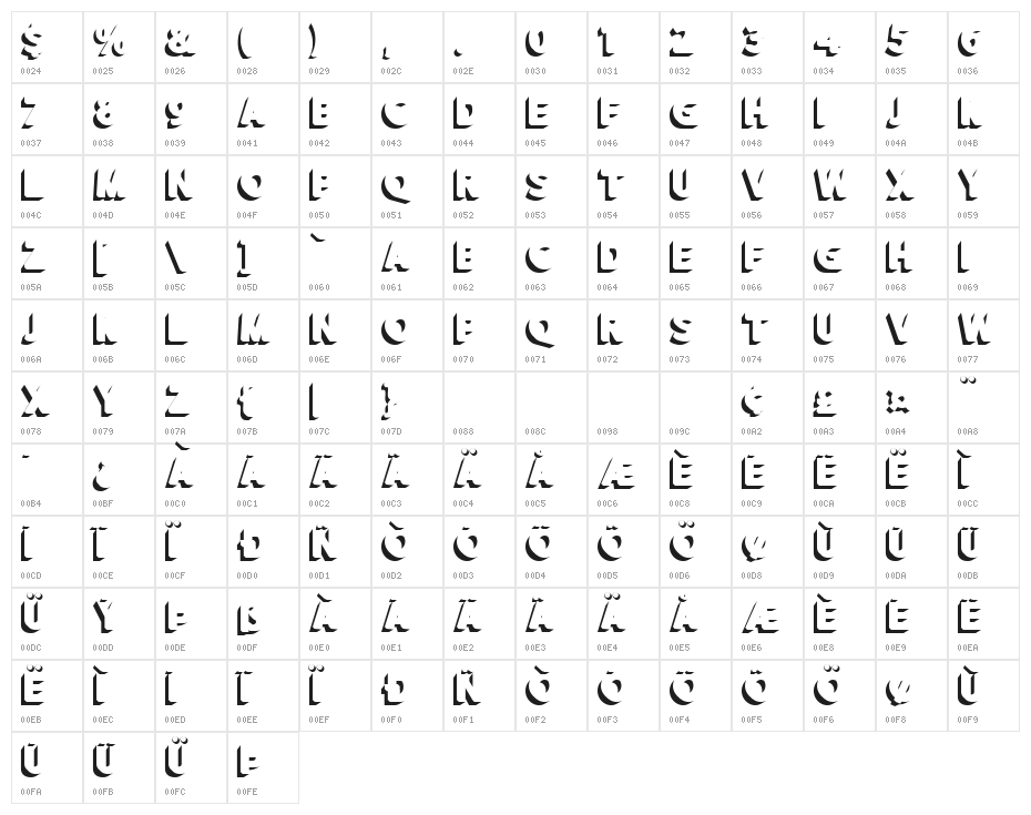hustle 1 Regular Character Map