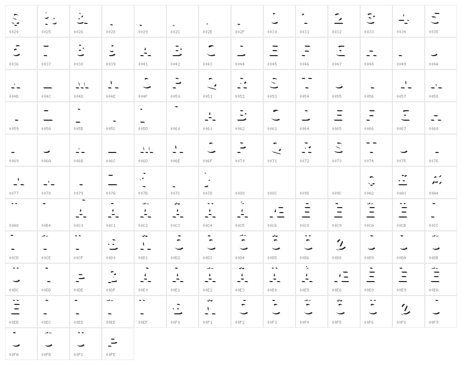 hustle 3 Regular Character Map