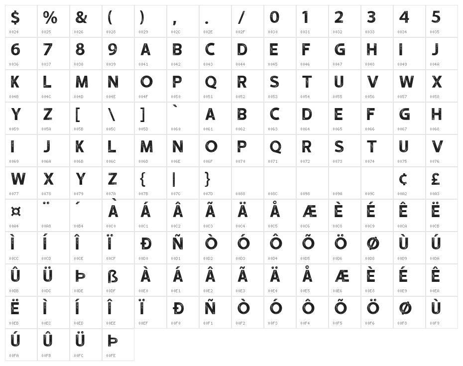 hustle 5 Regular Character Map