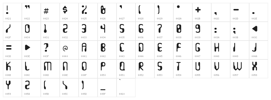 HydrogenWhiskey-Regular Character Map