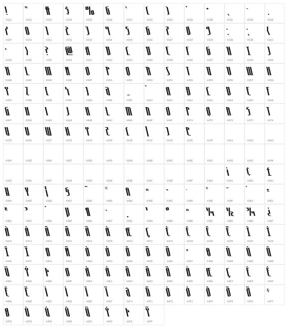 Hydronaut Leftalic Character Map
