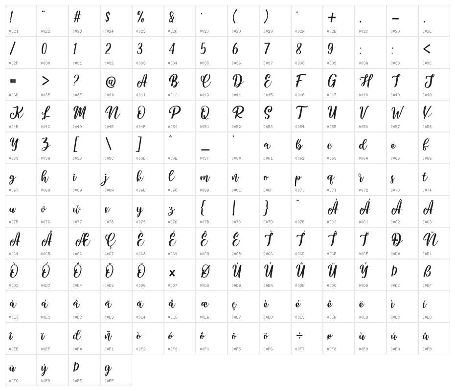 Hynata Character Map