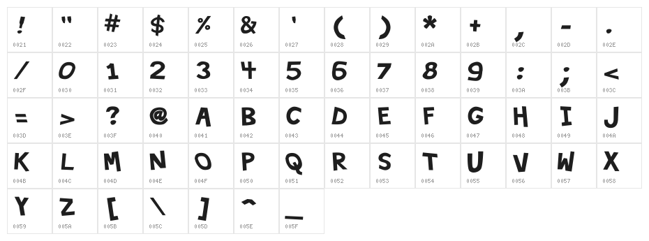 Hypewriter Bold Character Map