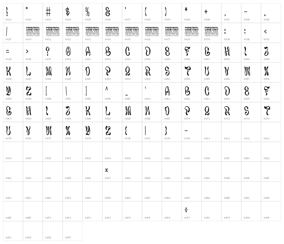 Hypnosis PERSONAL USE ONLY Character Map