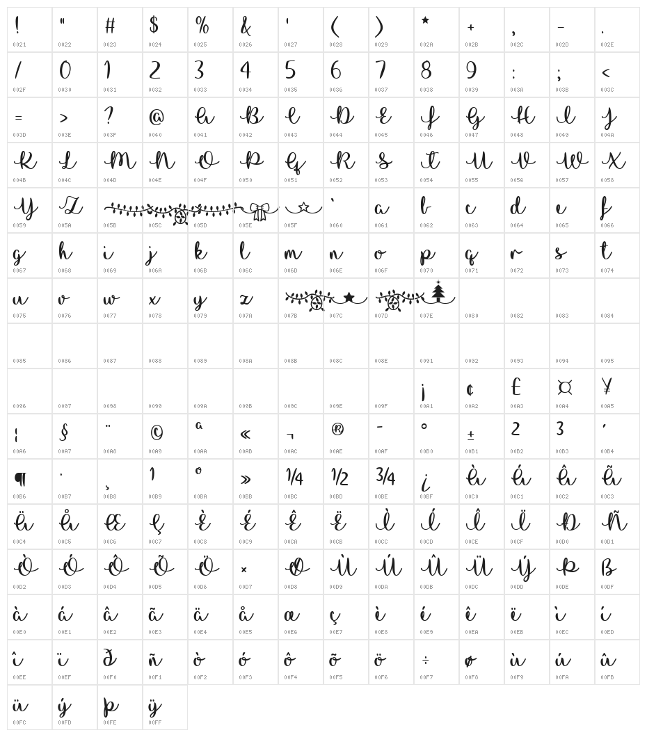 I Love Glittermas Regular Character Map