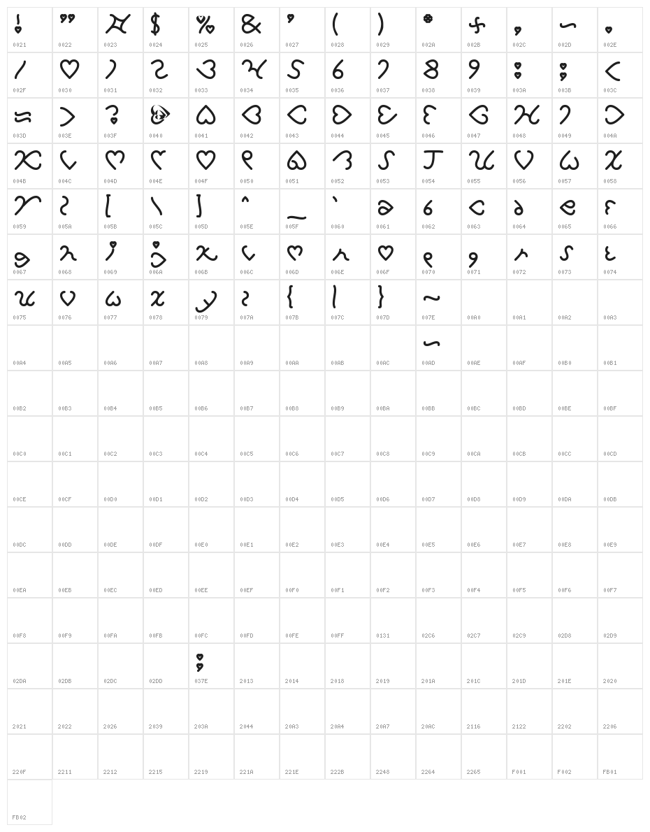 I Love You Bold Character Map