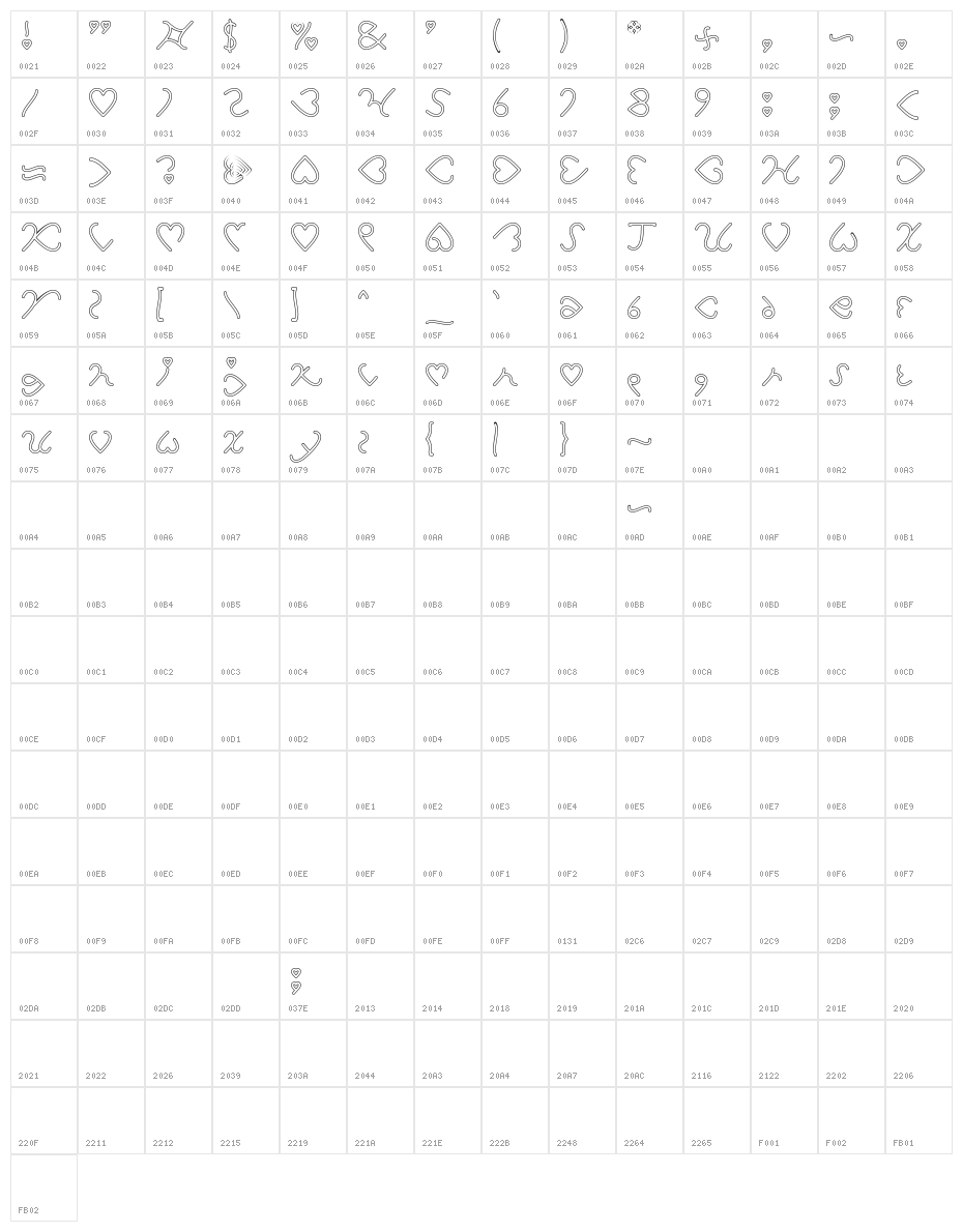 I Love You-Hollow Character Map