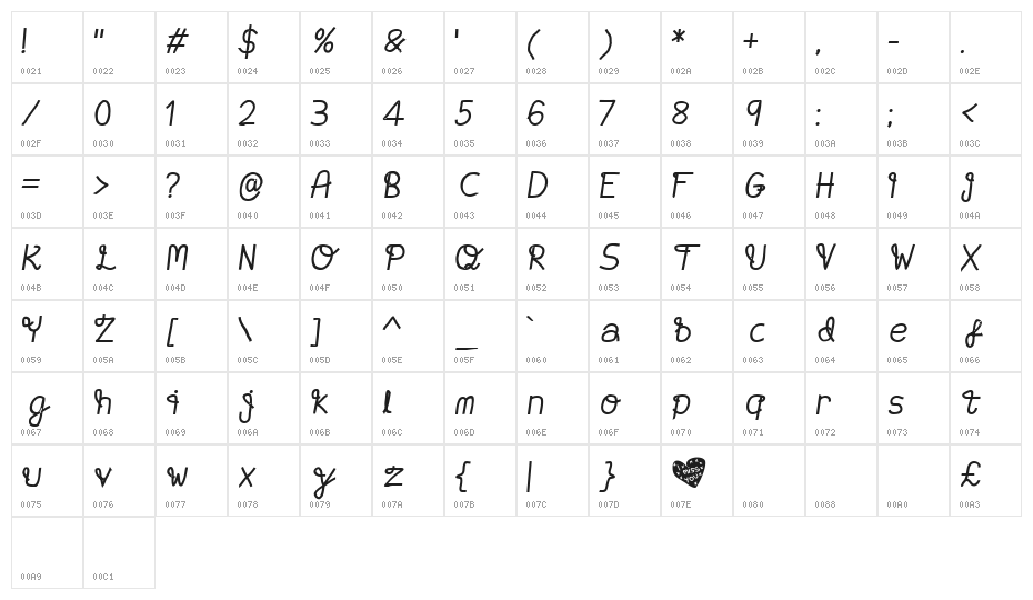 I Miss You Bold Character Map