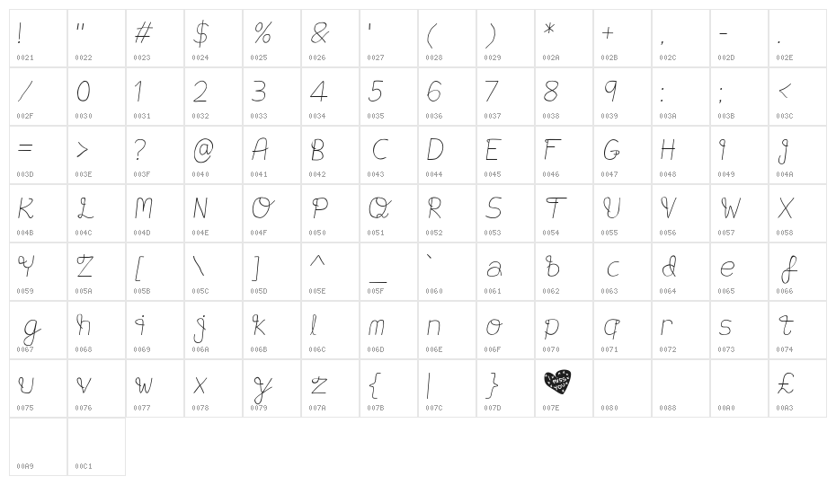 I Miss You Character Map