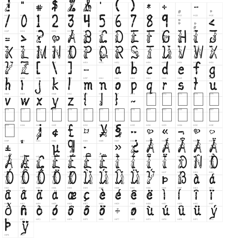 I love you ABC 123 Character Map