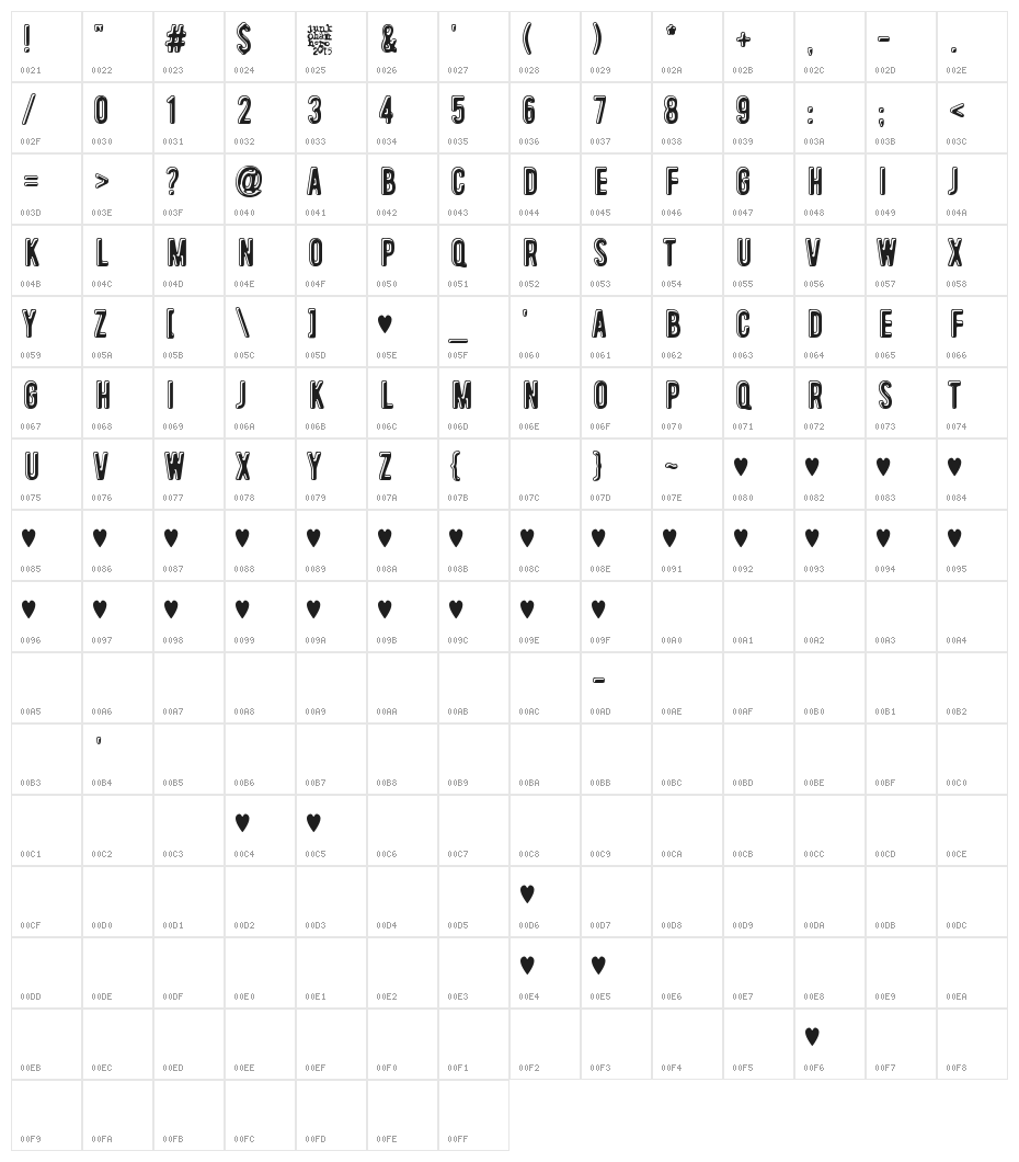 I love you Character Map