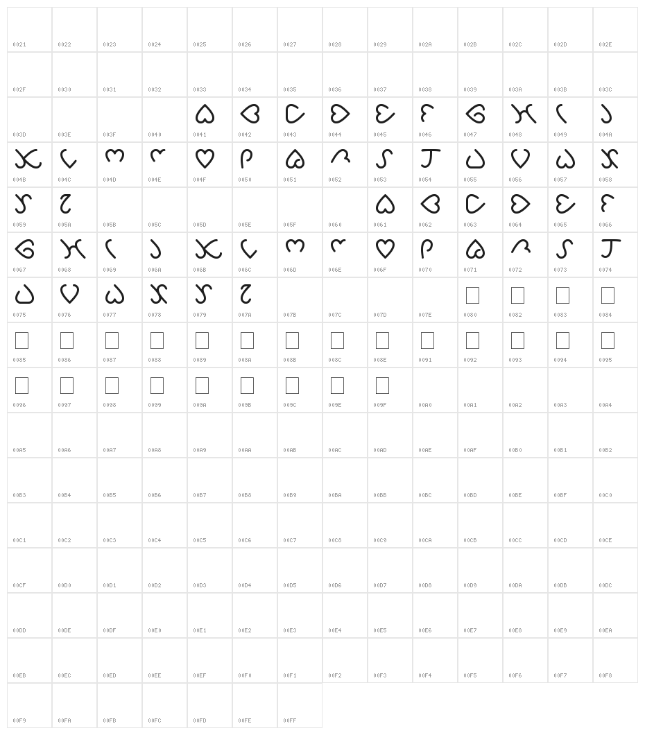 i love you Character Map