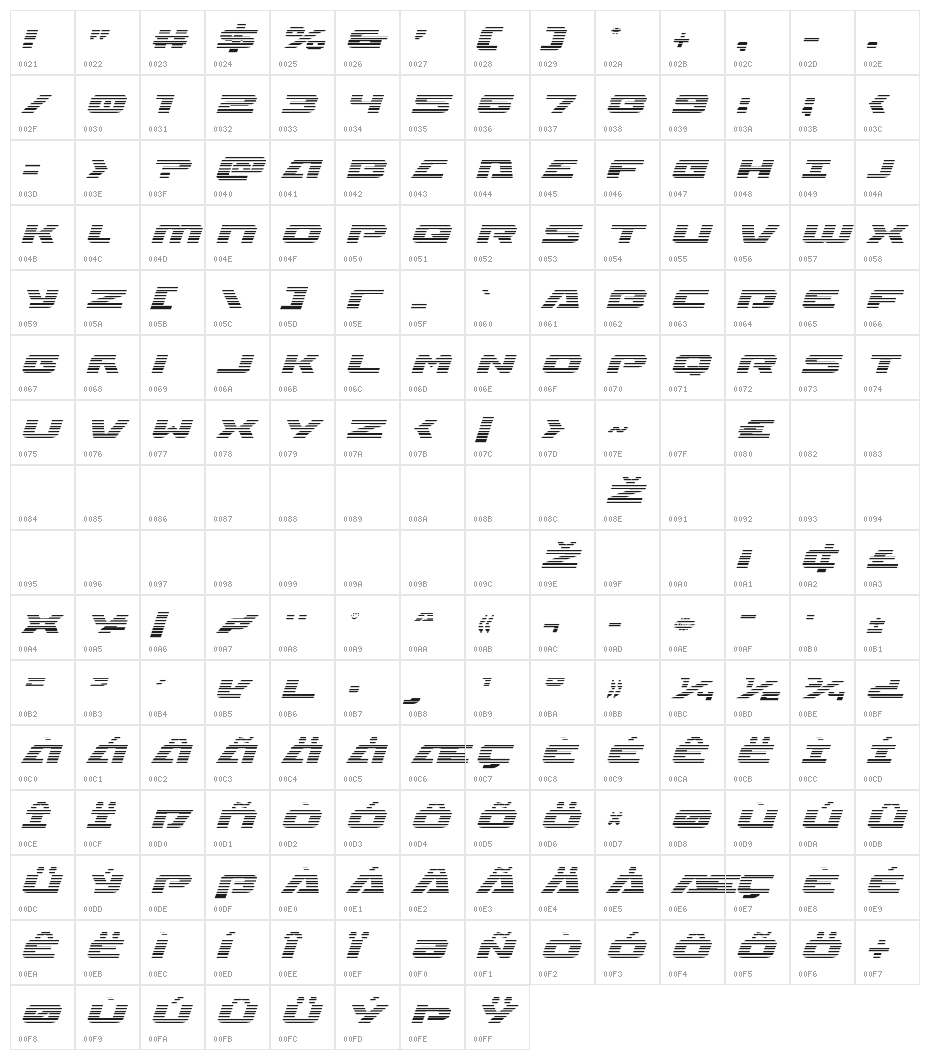 Iapetus Gradient Italic Character Map