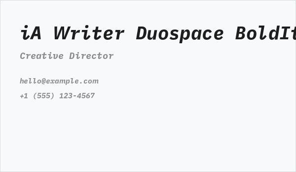 iA Writer Duospace BoldItalic Business Card