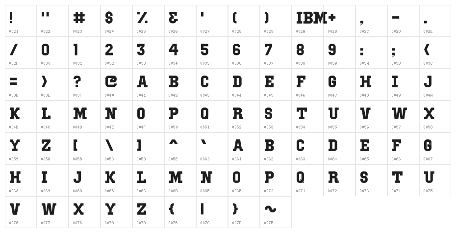 IBM Block Serif Character Map
