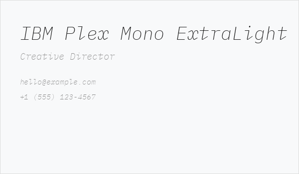 IBM Plex Mono ExtraLight Italic Business Card