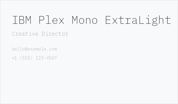 IBM Plex Mono ExtraLight Business Card