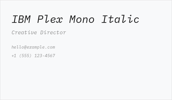 IBM Plex Mono Italic Business Card