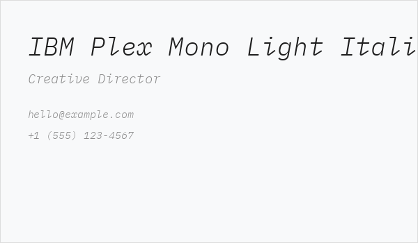 IBM Plex Mono Light Italic Business Card