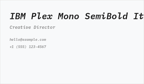 IBM Plex Mono SemiBold Italic Business Card