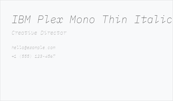 IBM Plex Mono Thin Italic Business Card