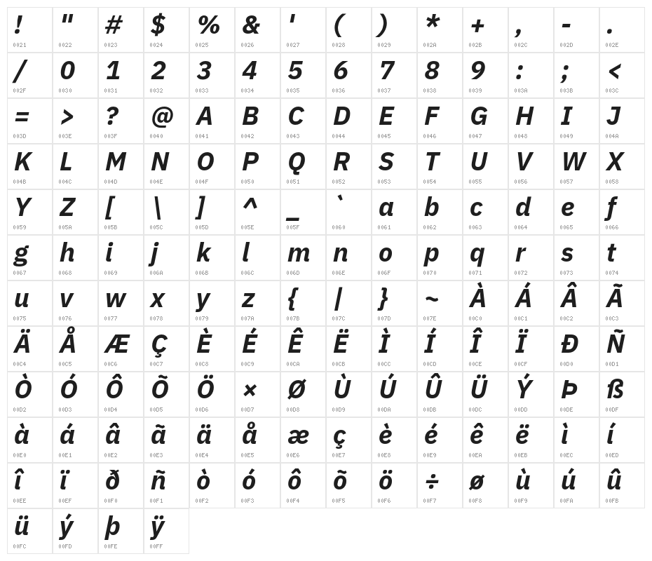 IBM Plex Sans Bold Italic Character Map