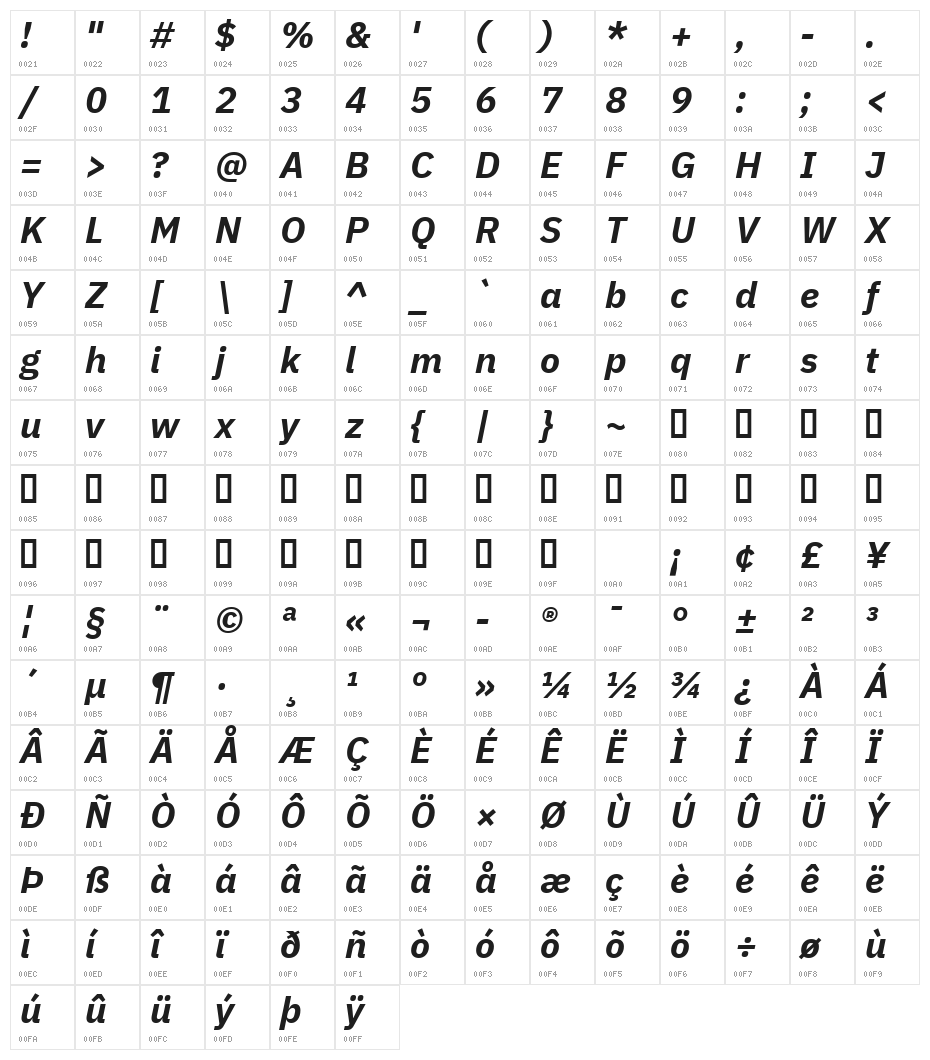 IBM Plex Sans Bold Italic Character Map