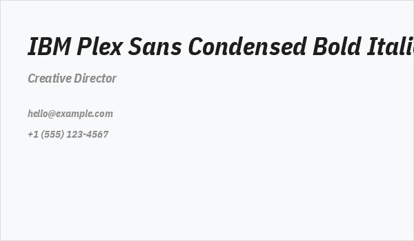 IBM Plex Sans Condensed Bold Italic Business Card