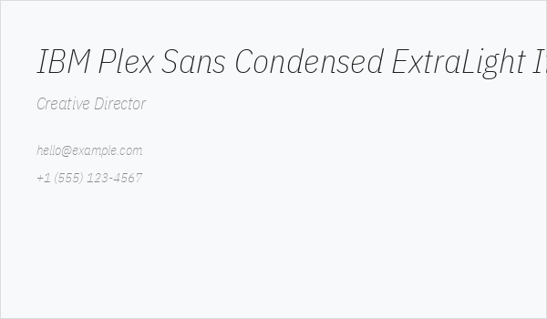 IBM Plex Sans Condensed ExtraLight Italic Business Card