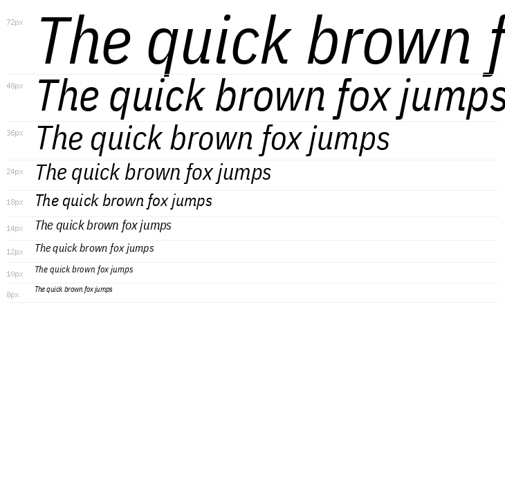 IBM Plex Sans Condensed Italic Waterfall