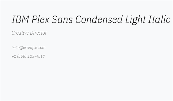 IBM Plex Sans Condensed Light Italic Business Card