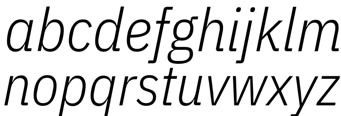 IBM Plex Sans Condensed Light Italic Font LOWERCASE