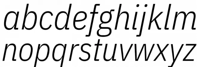 IBM Plex Sans Condensed Light Italic Schriftart Kleinbuchstaben