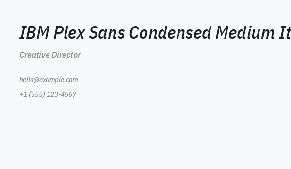 IBM Plex Sans Condensed Medium Italic Business Card
