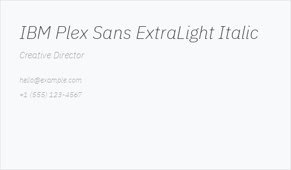 IBM Plex Sans ExtraLight Italic Business Card