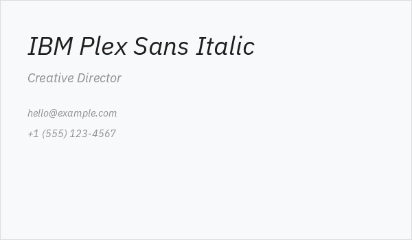 IBM Plex Sans Italic Business Card