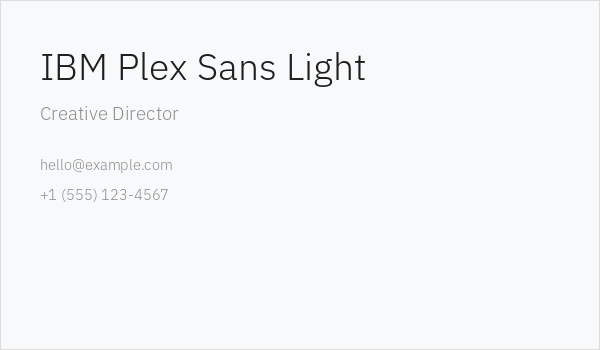 IBM Plex Sans Light Business Card