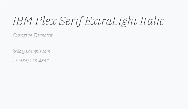 IBM Plex Serif ExtraLight Italic Business Card